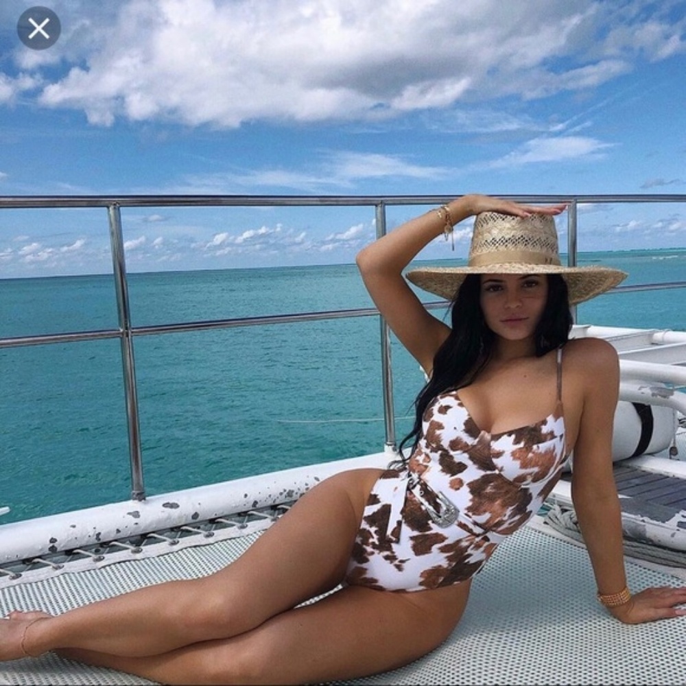 Onia Cowhide Cow Print One-Piece Swimsuit, L